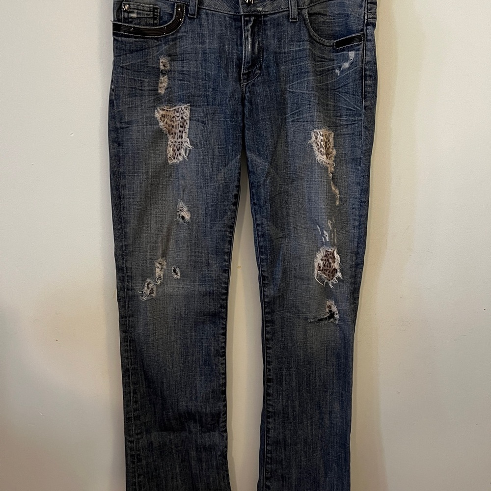 Marciano Blue Boot Cut Jeans Distressed Style